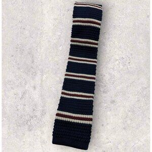 HARRISON BLAKE Polyester Knit Tie Navy Burgundy White Striped W:2.2" EUC